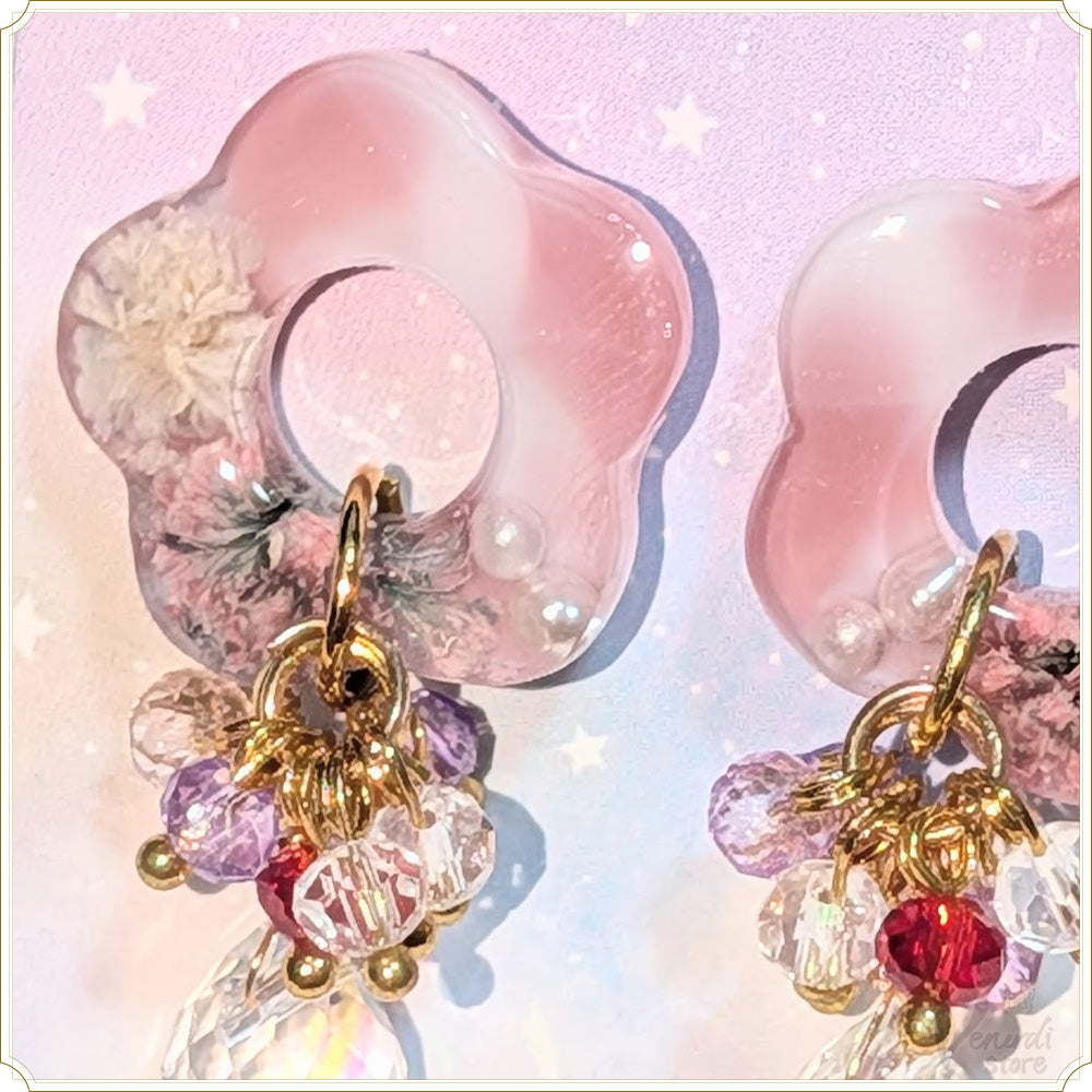 花花ジャラジャラピアス(ピンク)