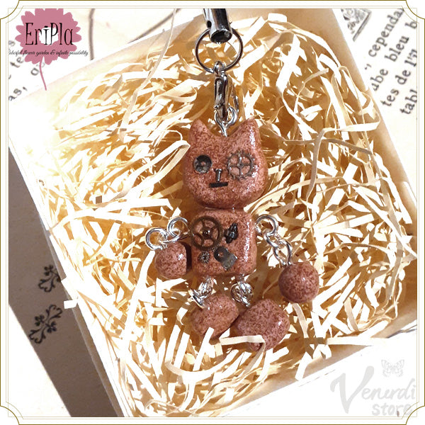 スチパンロボNO.030「スン…(・-・)」スチームパンク×オーブン陶土キーホルダー