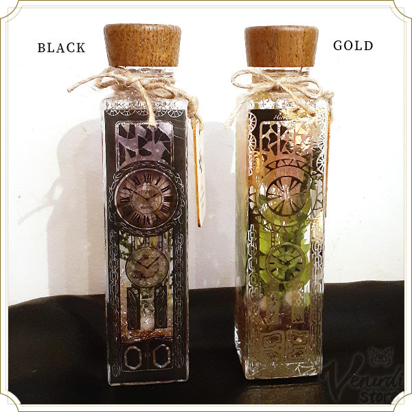 懐中時計のスクラッチハーバリウム(BLACK)角柱瓶