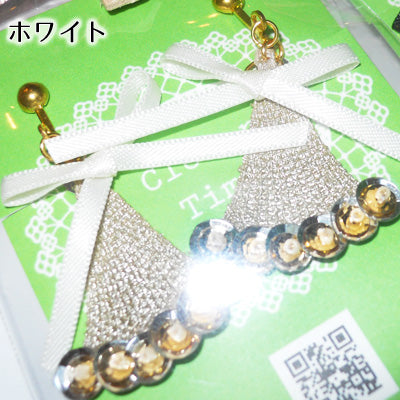リボンとスパンコールイヤリング ホワイト