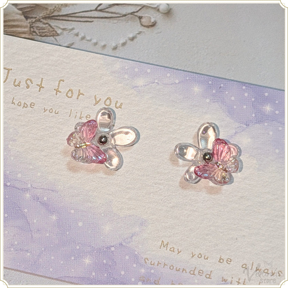 蝶とお花のピアス（クリア）