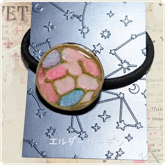 革レジン ヘアゴム（丸・ピンク系）