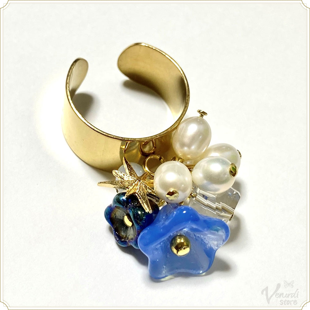 じゃらじゃらリング（ネオンブルーフラワー）