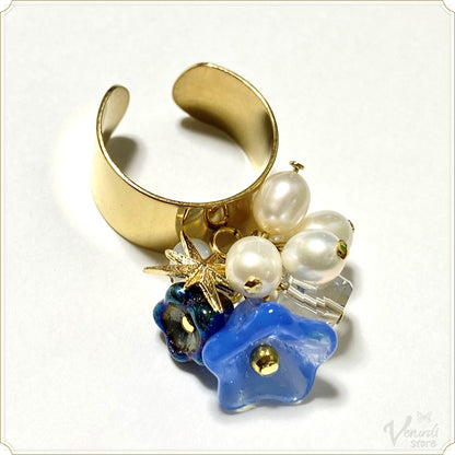 じゃらじゃらリング（ネオンブルーフラワー）