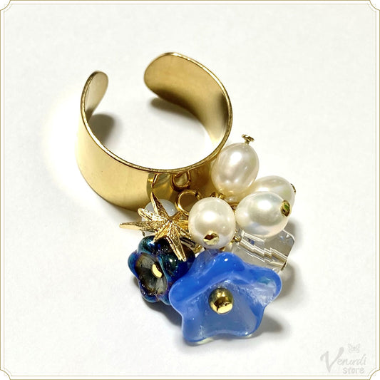 じゃらじゃらリング（ネオンブルーフラワー）