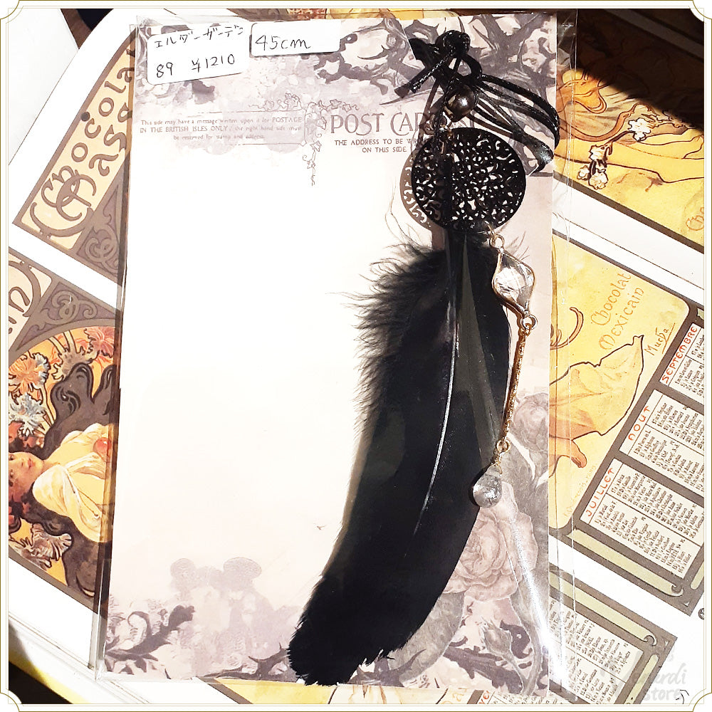 黒羽と魔法石の首かざり（45cm）