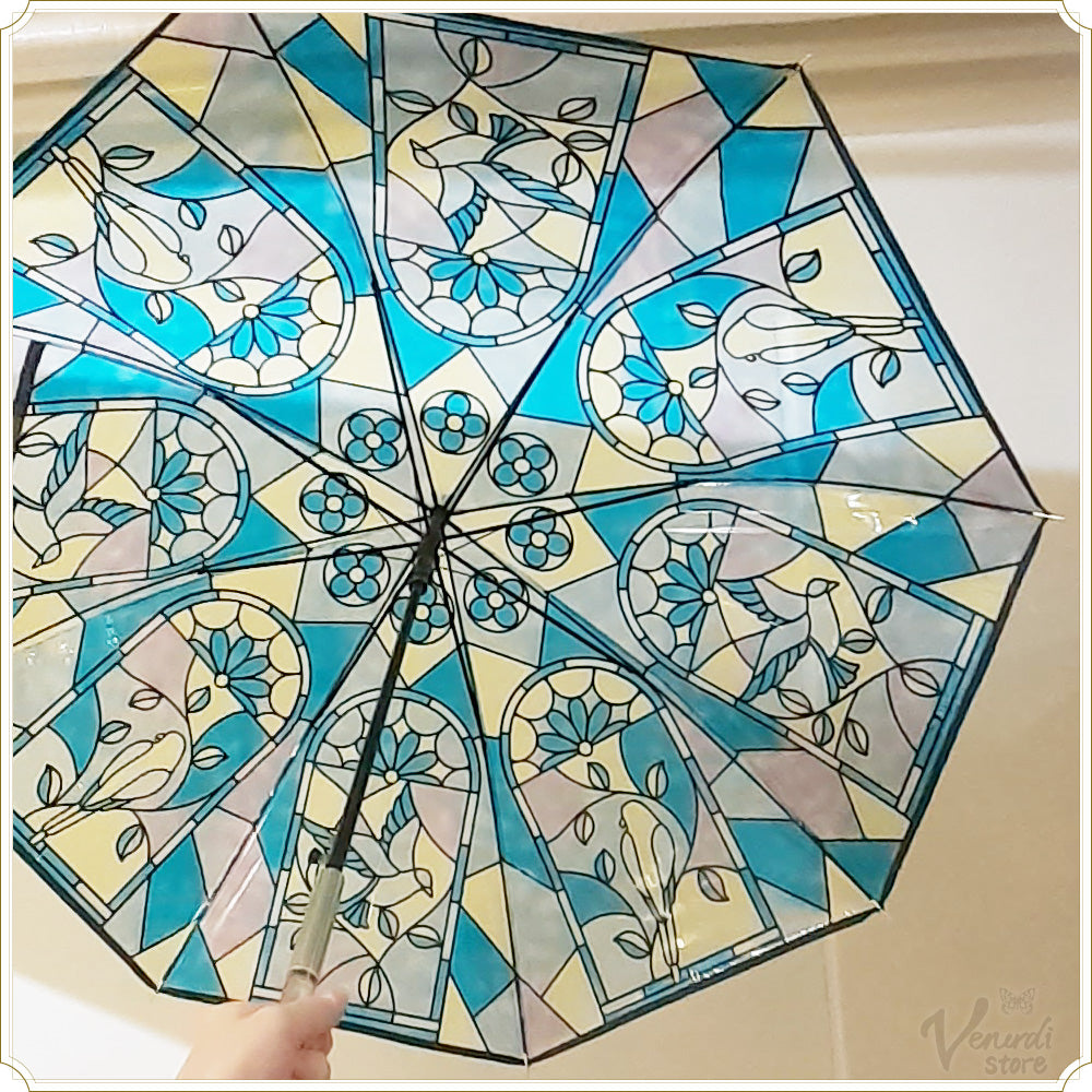 ビニール傘 ステンドグラス柄　青い鳥