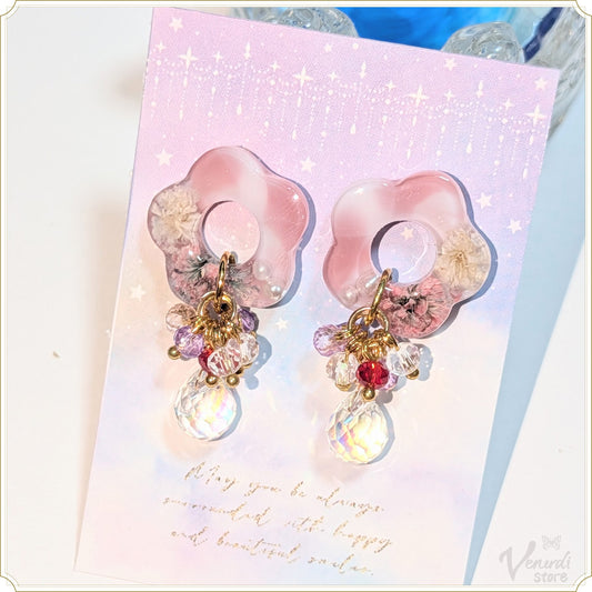 花花ジャラジャラピアス（ピンク）