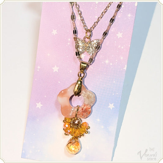 花花ジャラジャラネックレス（オレンジ・2連45cm）