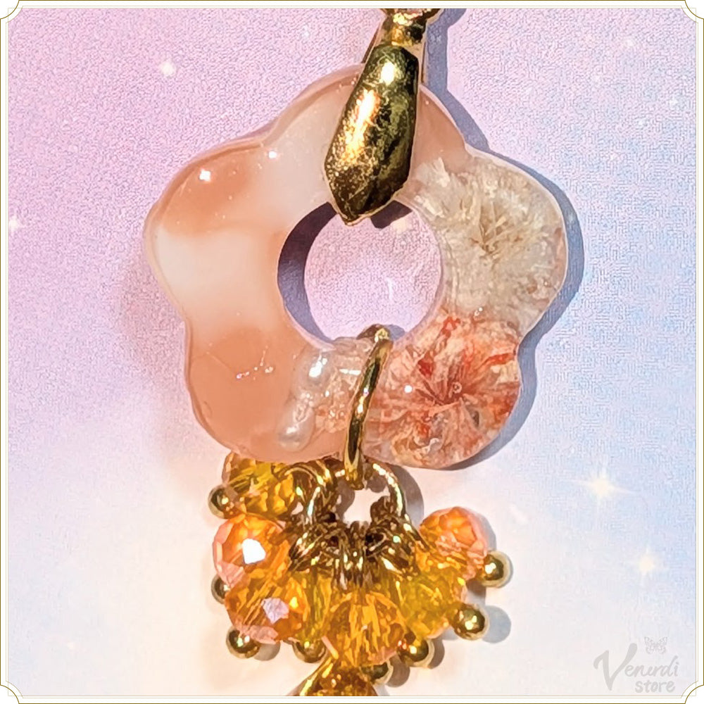 花花ジャラジャラネックレス（オレンジ・2連45cm）
