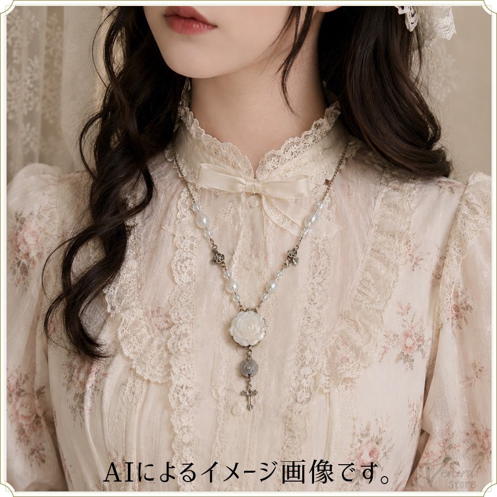 ビーズネックレス（薔薇・クロス・ピンク・イエロー）