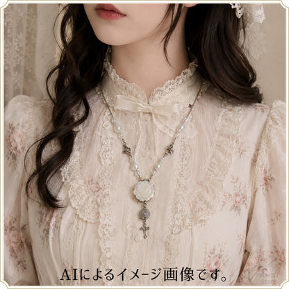 ビーズネックレス（薔薇・クロス・ピンク・イエロー）