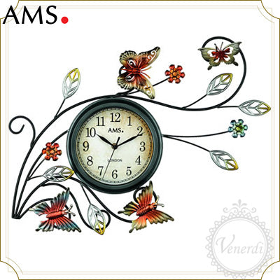 AMSアンティーク風アイアンバタフライ掛け時計