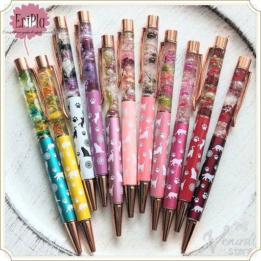 猫のハーバリウムボールペン.ジュエルトップ付き＆替え芯付き