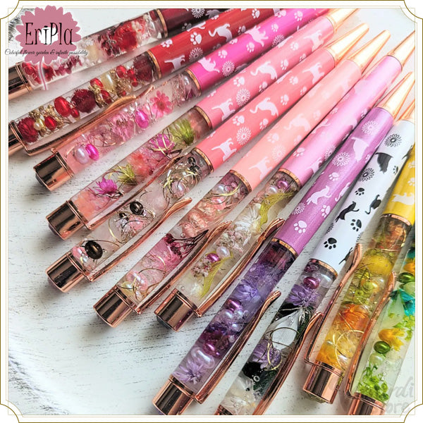 猫のハーバリウムボールペン.ジュエルトップ付き＆替え芯付き