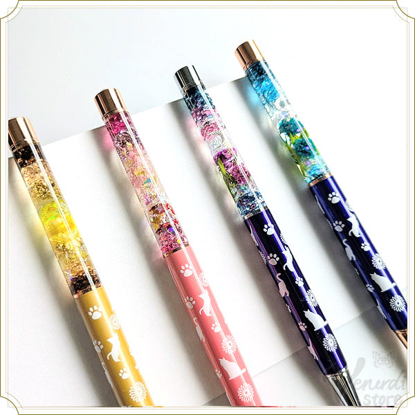 本物のお花入り　レジンボールペン　猫柄