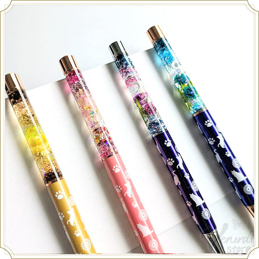 本物のお花入り　レジンボールペン　猫柄