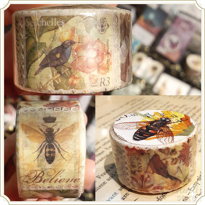 切手風マスキングテープ / 昆虫と小鳥