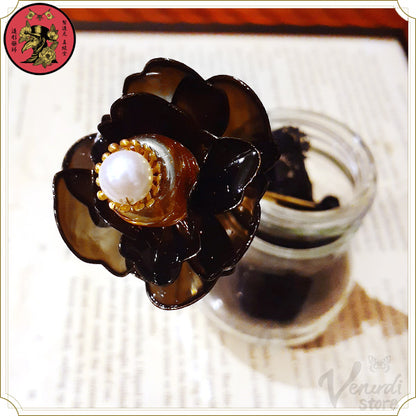 黒薔薇のビーズのかんざし