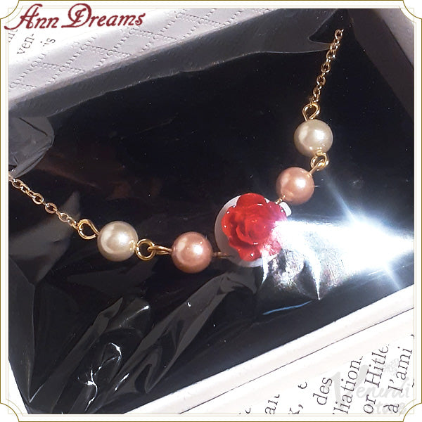 薔薇とミニティーカップ ブレスレット(赤)