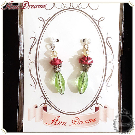 バラの一輪挿しピアス&イヤリング ピンク