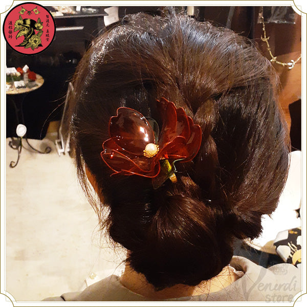 赤花のかんざし（一本挿し）