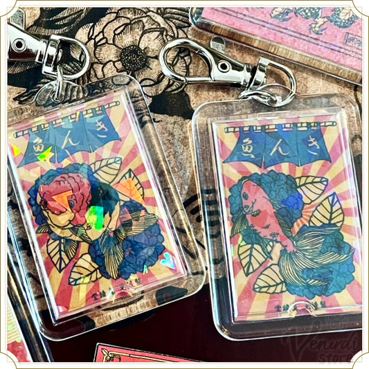 レトロラベルランチュウ・琉金のキーホルダー（ホロタイプ）