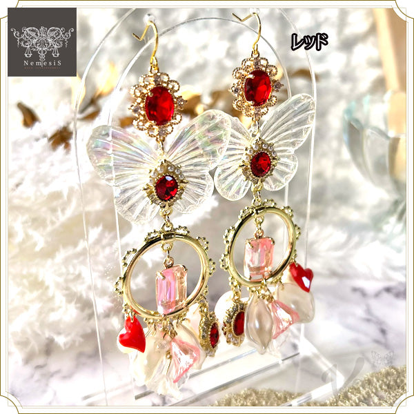 Butterflies in my stomach～ホワイト/レッド～（ピアス＆イヤリング,ニッケルフリー）