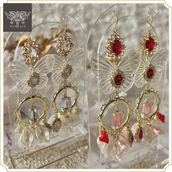Butterflies in my stomach～ホワイト/レッド～（ピアス＆イヤリング,ニッケルフリー）