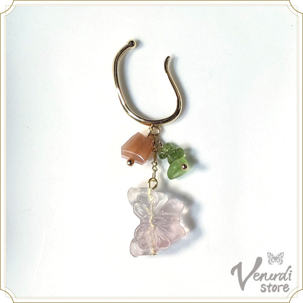 フローライトとオレンジムーンストーンのイヤーカフ