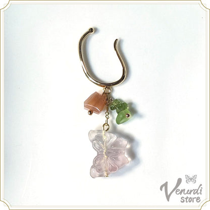 フローライトとオレンジムーンストーンのイヤーカフ