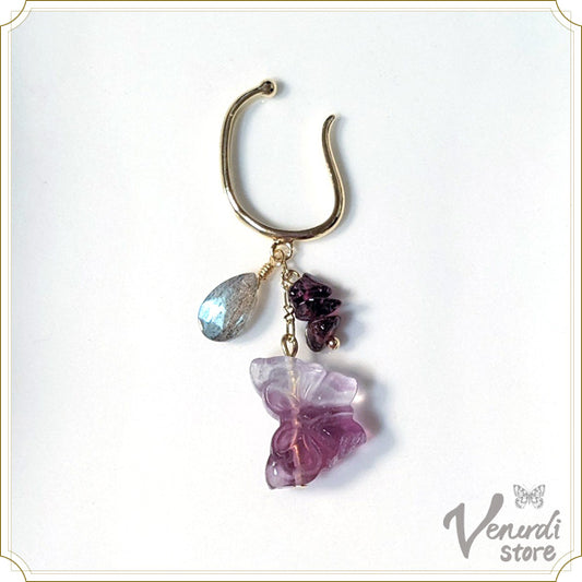 フローライトとラブラドライトのイヤーカフ