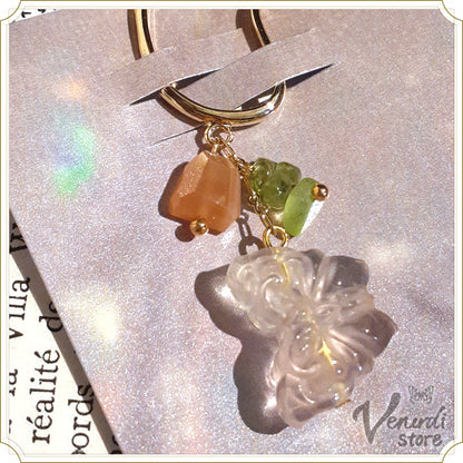 フローライトとオレンジムーンストーンのイヤーカフ