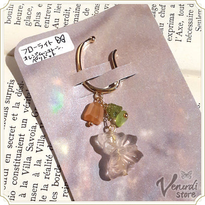 フローライトとオレンジムーンストーンのイヤーカフ