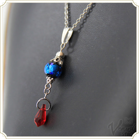 ホタルガラスネックレス　ブルー＆ガーネット