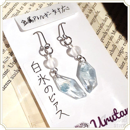 白氷のピアス（フロスト水晶・アクアマリン）