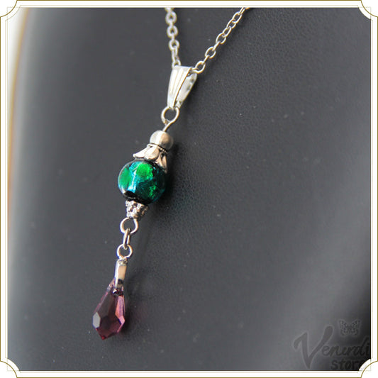 ホタルガラスネックレス グリーン＆アメジスト