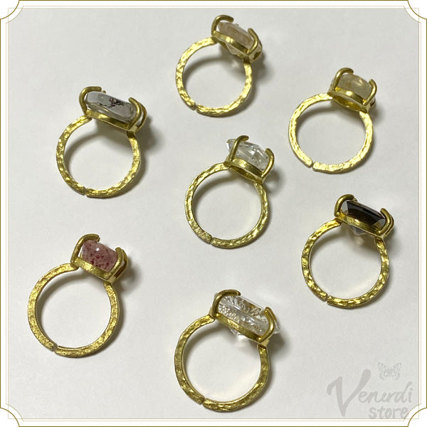 多角カット・ドロップローズカット ルチルクォーツ/ドロップスライスカット デンドリティッククォーツ/オーバルカット ストロベリークォーツ/多角カットクリスタルクォーツ・スモーキークォーツ/レーザートライアングルカットクリスタルクォーツ リング