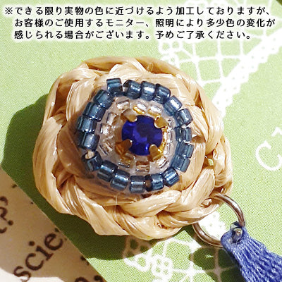 ビーズ刺繍とラフィアピアス ブルー