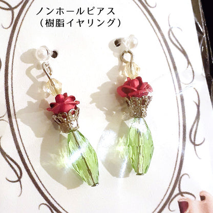 バラの一輪挿しピアス&イヤリング ピンク