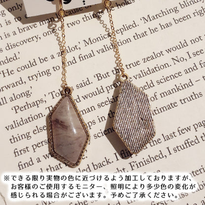 スクエアストーン ロングイヤリング＆ピアス グレー